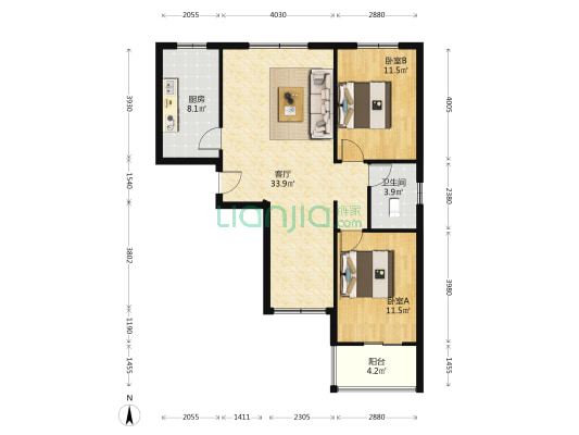 范阳路精装修三居室  出行方便-户型图