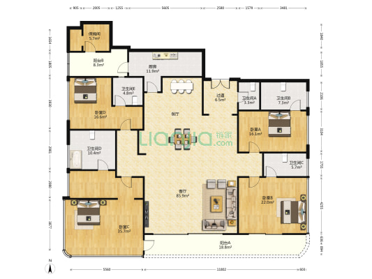 金地壹阅府 4室1厅5卫 354平方