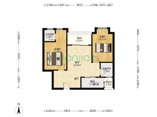 汇商花苑 2室1厅2卫 72平方