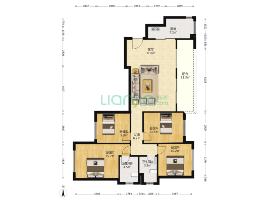 朗诗乐府领樾 4室1厅2卫 125平方