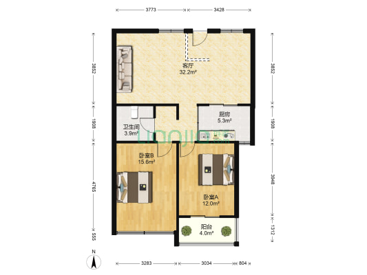 桂花苑 2室1厅1卫 96平方