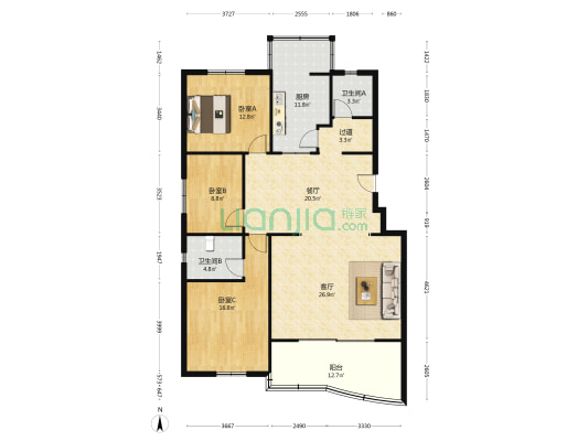 新鸿安公寓 3室2厅2卫 134平方