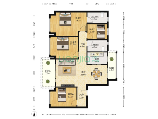 美的碧桂园观澜府 4室1厅2卫 128平方