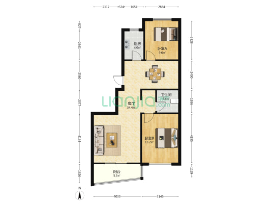 金荷嘉园 2室1厅1卫 89平方