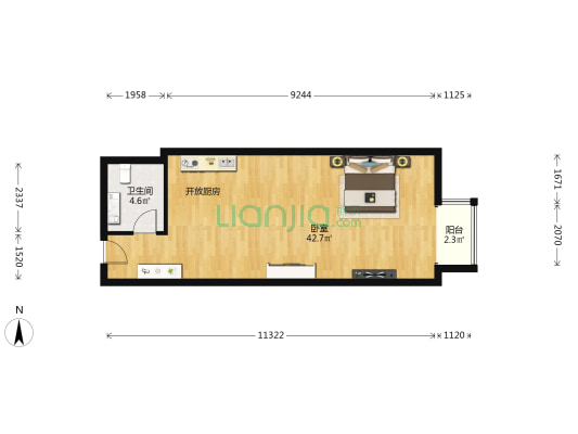 丰侨公寓 1室0厅1卫 70平方