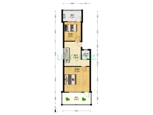 千佛山西路1号 2室1厅1卫 57平方