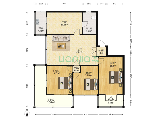 丰茂小区 3室1厅1卫 141平方