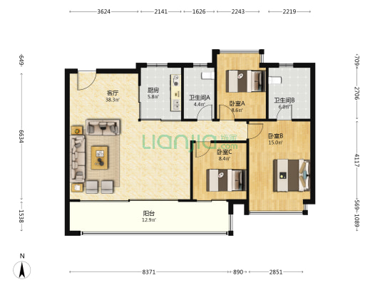 凤起云台 3室1厅2卫 131平方