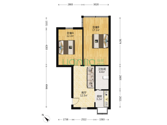 香港路183号 2室1厅1卫 68平方