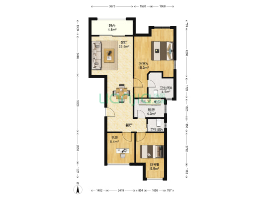 佳兆业珊瑚湾(公寓) 3室1厅2卫 88平方