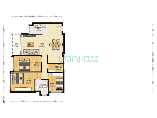 金映时代花园 3室1厅1卫 89平方