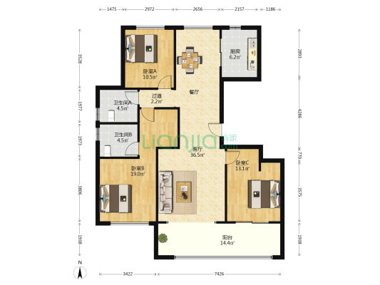 融创红岛湾一期 3室1厅2卫 141平方