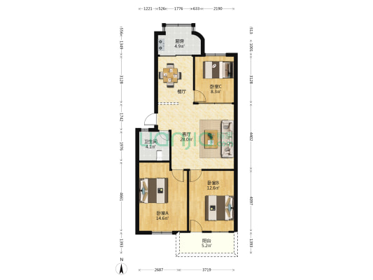 省电建二公司北院 3室1厅1卫 100平方