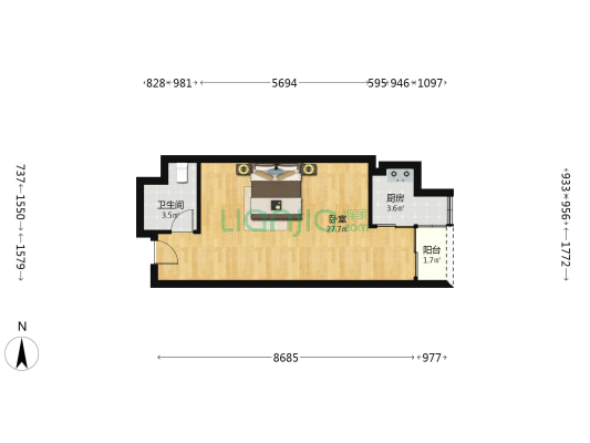 豪利大厦 1室0厅1卫 51平方