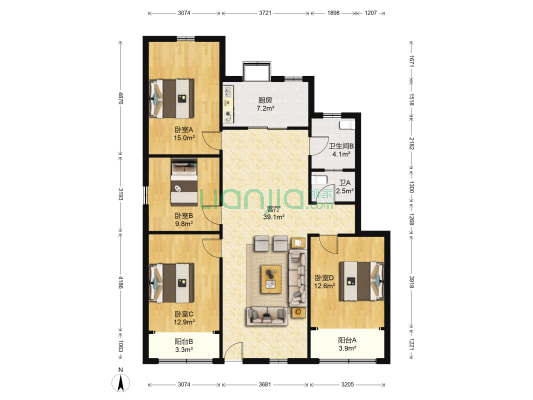 蔡家田休养所 4室1厅2卫 112平方