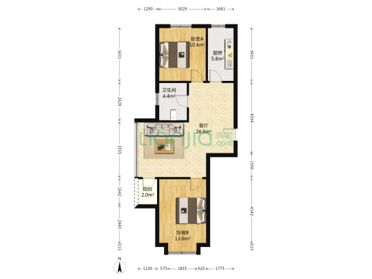 绿城紫金园 2室1厅1卫 83平方