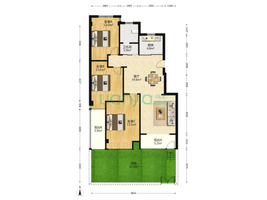 品尊世家 3室1厅1卫 108平方