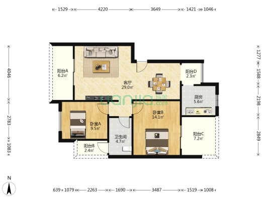 河景馨城K区小区 2室1厅1卫 87平方