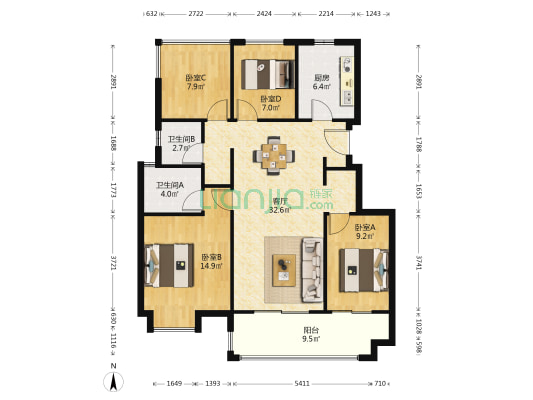 时代领峯峯境 4室1厅2卫 120平方