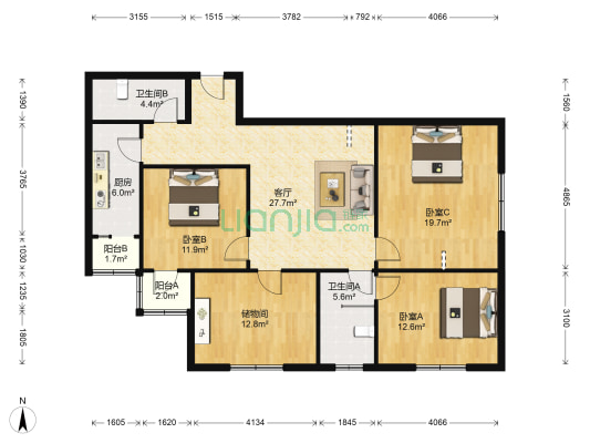 京通苑 3室1厅2卫 146平方