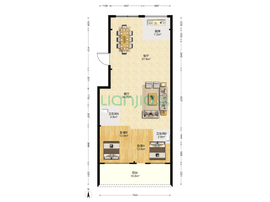 新兴大厦 2室2厅2卫 140平方