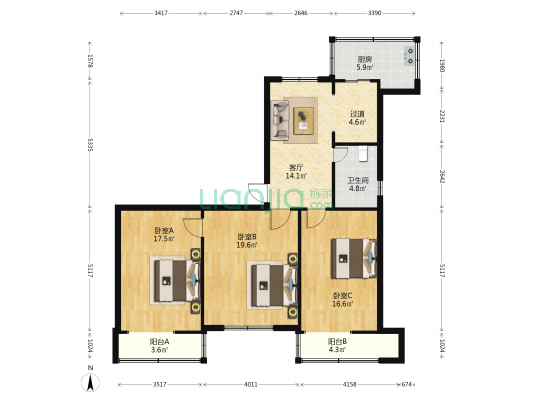 柴市巷工商局宿舍 3室1厅1卫 104平方