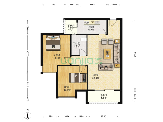 虹祥大厦 2室1厅1卫 119平方