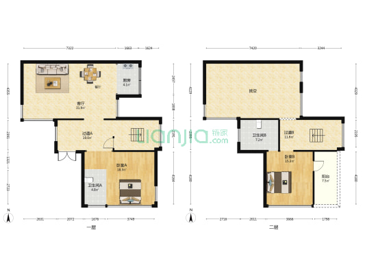融信上江城F区 2室1厅2卫 180平方