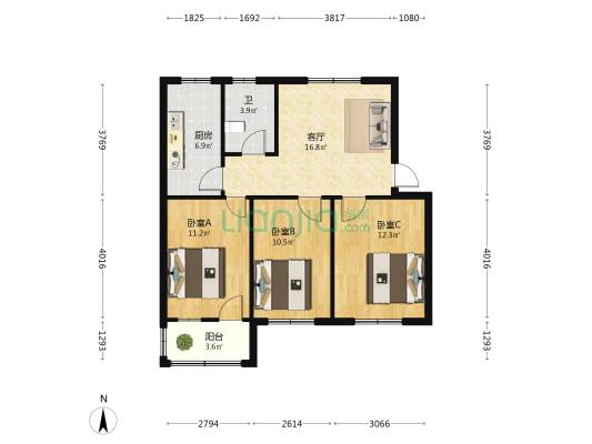 育新路县经委住宅楼 3室1厅1卫 81平方