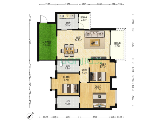 益凯雅苑 3室1厅2卫 104平方