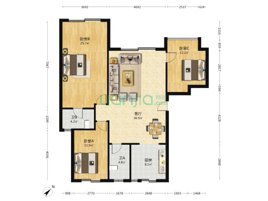 鑫科花园 3室1厅2卫 159平方