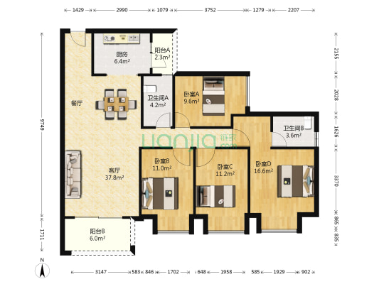 丽日君颐家园 4室1厅2卫 127平方