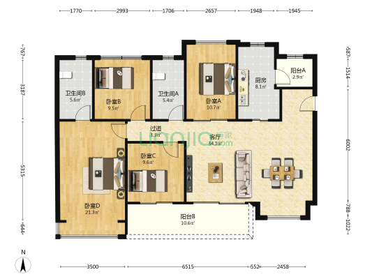 华润未来之城三期 4室1厅2卫 141平方