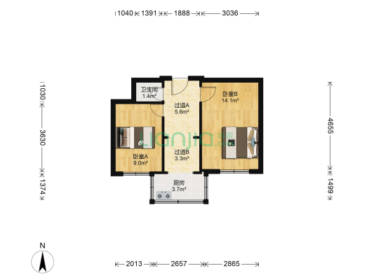 万柏林区政府机关宿舍 2室0厅1卫 50平方
