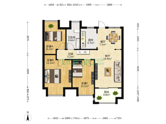 君悦青山湖 3室2厅1卫 88平方