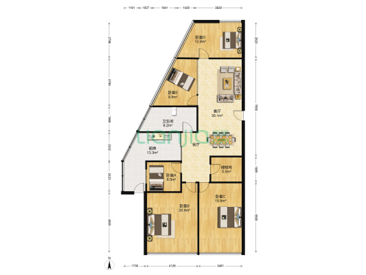 江海西路69号 5室1厅1卫 151平方