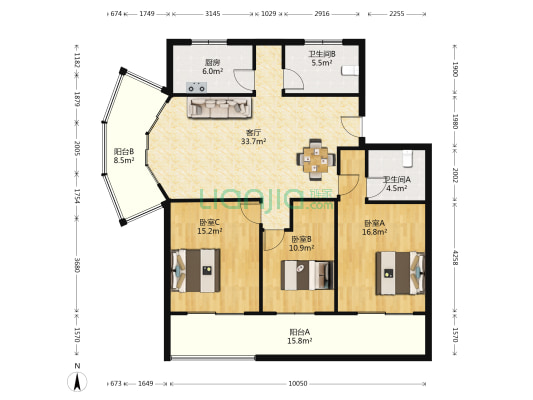 学林雅苑 3室1厅2卫 121平方