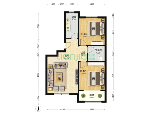 金色东城璟园 2室1厅1卫 90平方