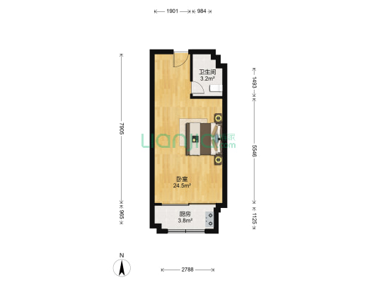 金谷大厦 1室0厅1卫 44平方