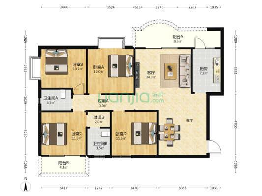 西城林语华郡苑 4室1厅2卫 149平方