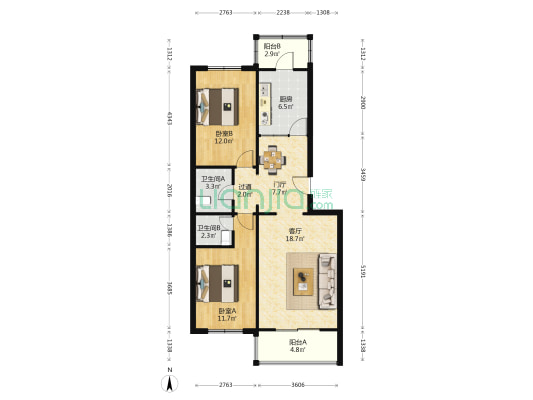 欣西苑 2室1厅2卫 92平方