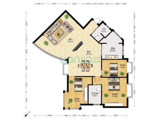 金通苑 3室2厅2卫 143平方