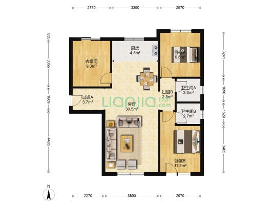 花溪树 2室1厅2卫 124平方