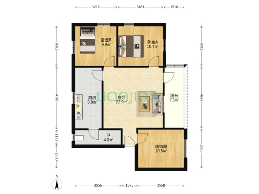 新兴北路 2室1厅1卫 90平方