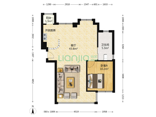 大方麓岛兰湾 1室1厅1卫 93平方