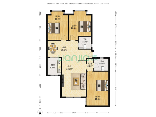 绿景家园 3室2厅2卫 114平方