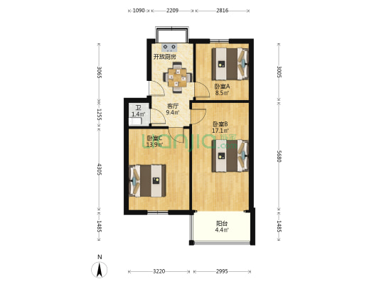 石油庭院 3室1厅1卫 90平方