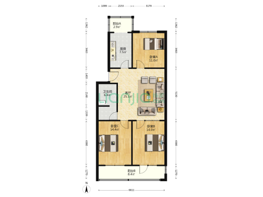 畜牧局宿舍 3室1厅1卫 103平方