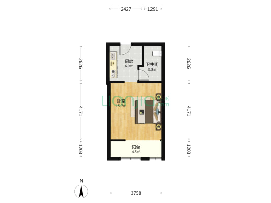 睿谷3区 1室0厅1卫 44平方