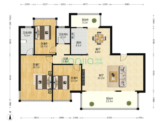 美的悦江府 3室2厅2卫 140平方